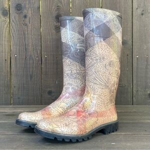 BURBERRY Floral Nova Rain Boots Large Check